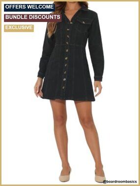 Denim Dress Button Down V Neck Long Sleeve Collar Mini Jean Dress